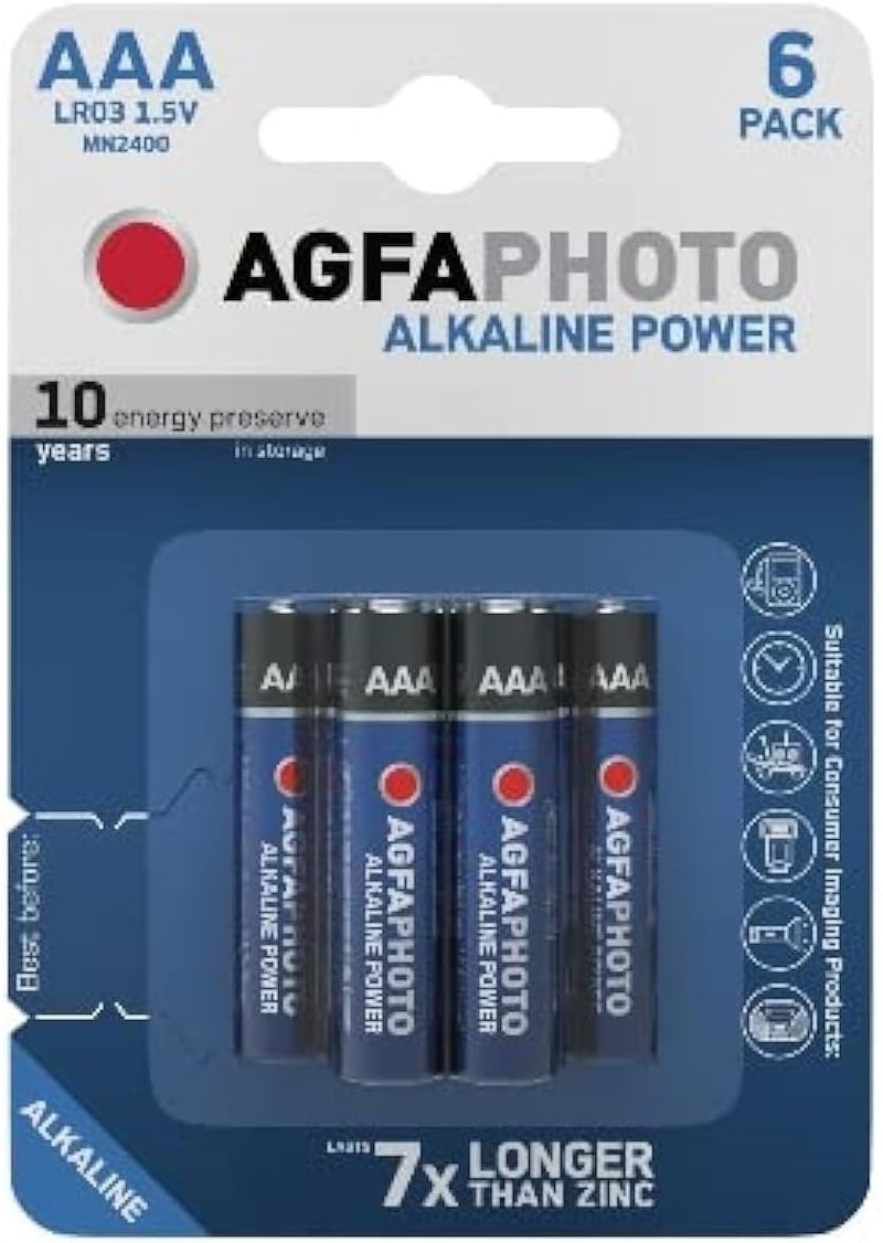 AGFAPHOTO Alkaline Long Lasting Power LR03 AAA Pack of 6 Batteries - Image 1